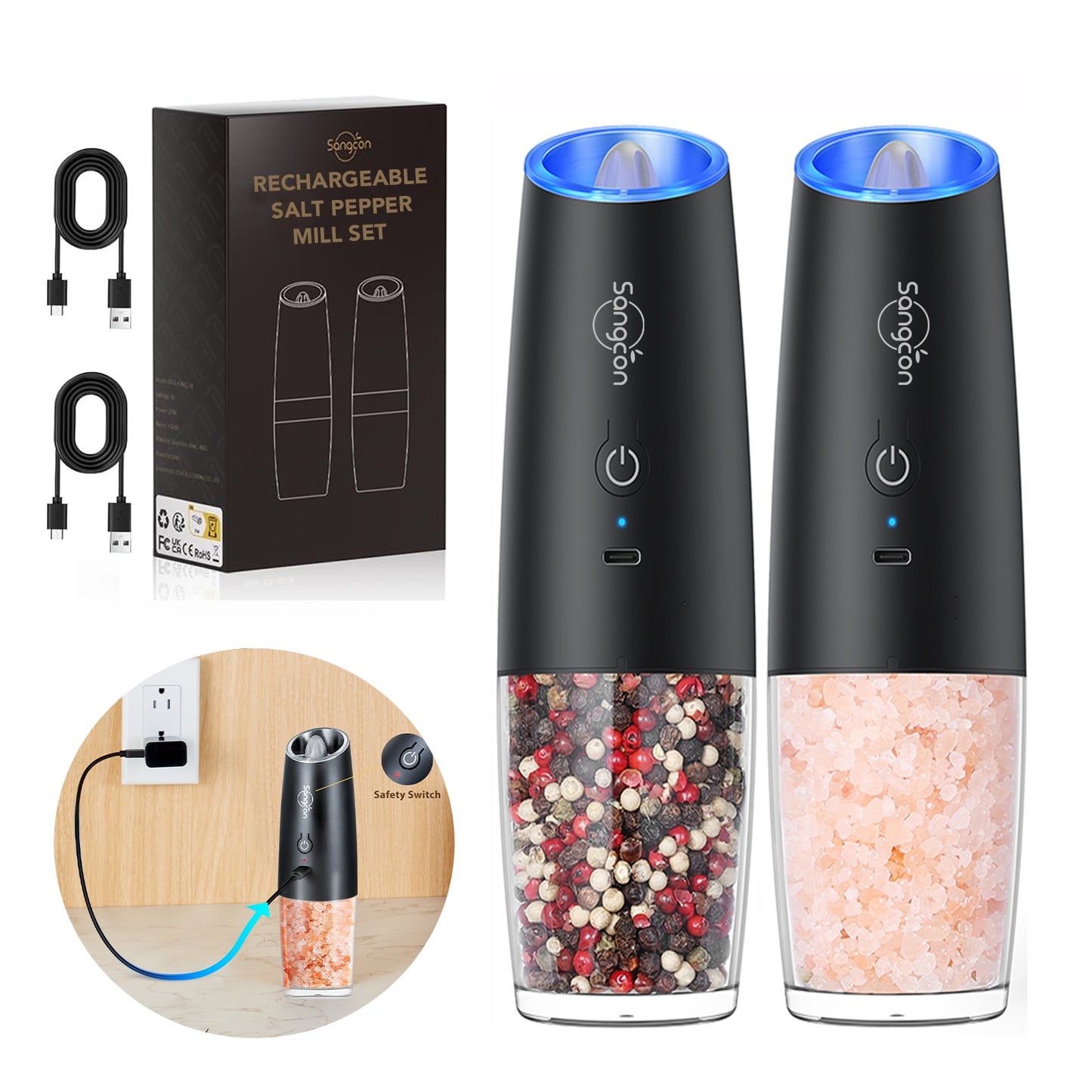 Electric Salt And Pepper Grinder Set