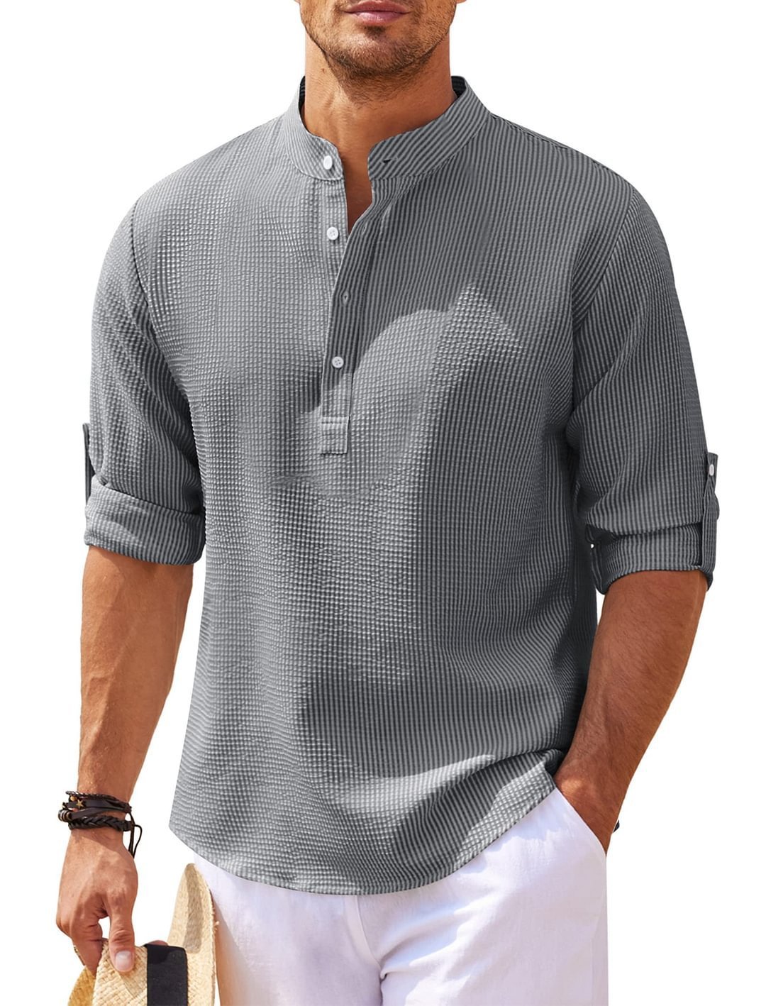 Men's Casual Shirt  Long Sleeve Stand Collar