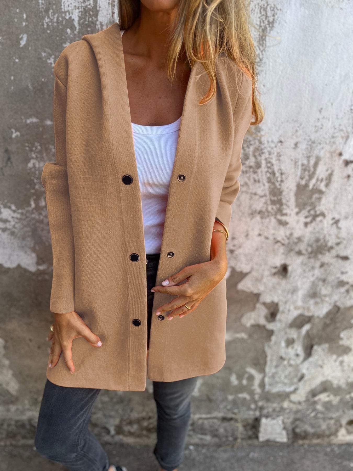 Casual Hooded Single-Breasted Cardigan