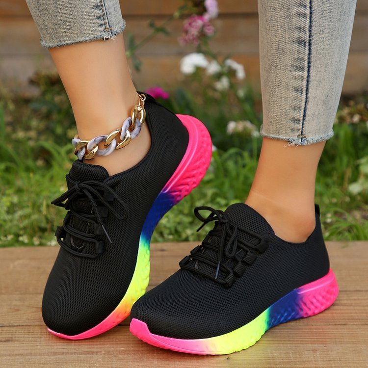 Lace-up Mesh Shoes With Rainbow Sole Design