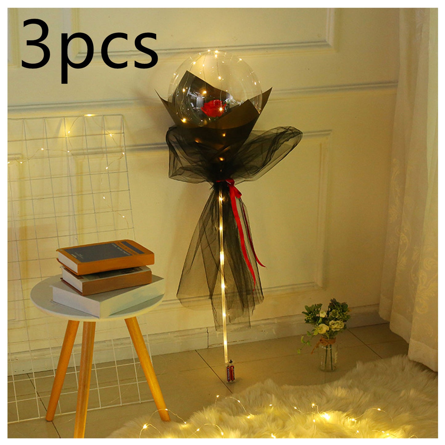 LED Luminous Balloon Rose Bouquet Transparent Bobo Ball Rose