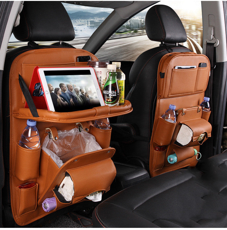 PU Leather Car Storage Bag Multifunction Seat Back Tray