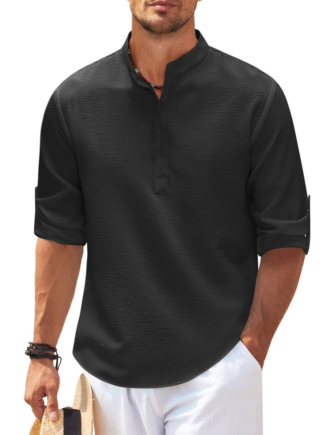 Men's Casual Shirt  Long Sleeve Stand Collar