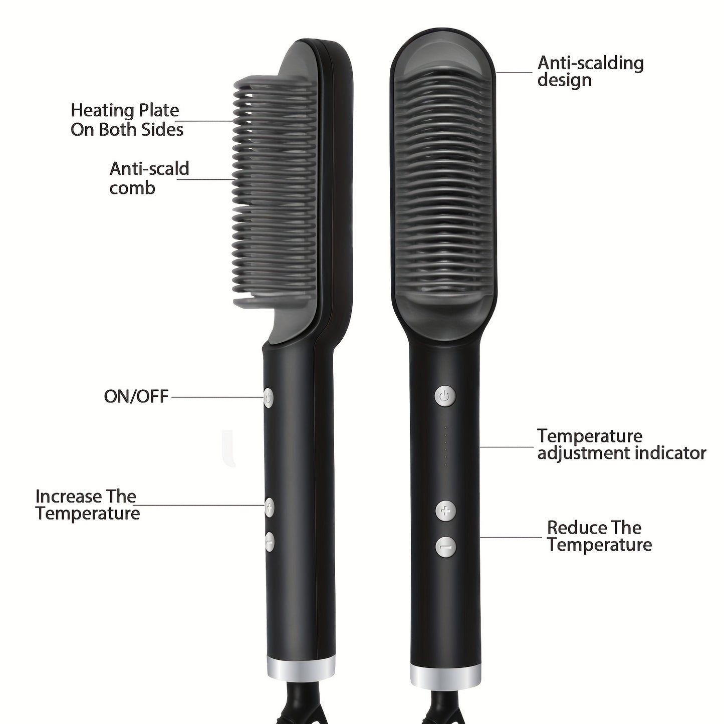 2-in-1 Electric Hair Straightener Brush Hot Comb