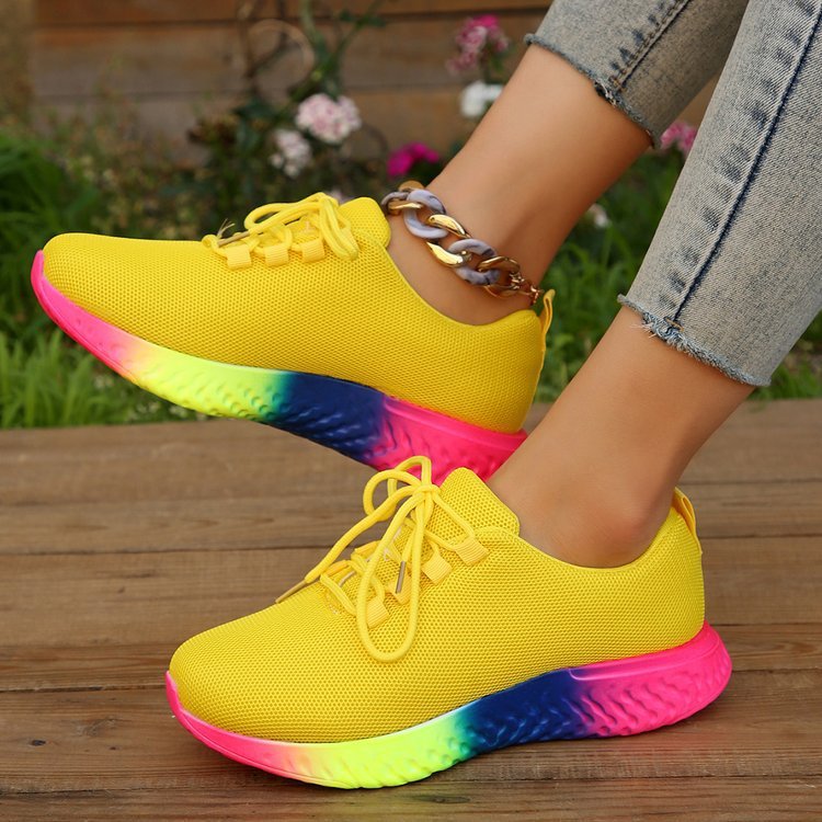 Lace-up Mesh Shoes With Rainbow Sole Design