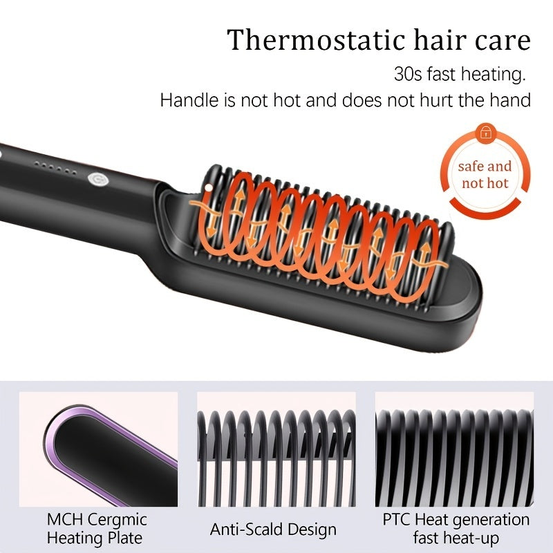 2-in-1 Electric Hair Straightener Brush Hot Comb