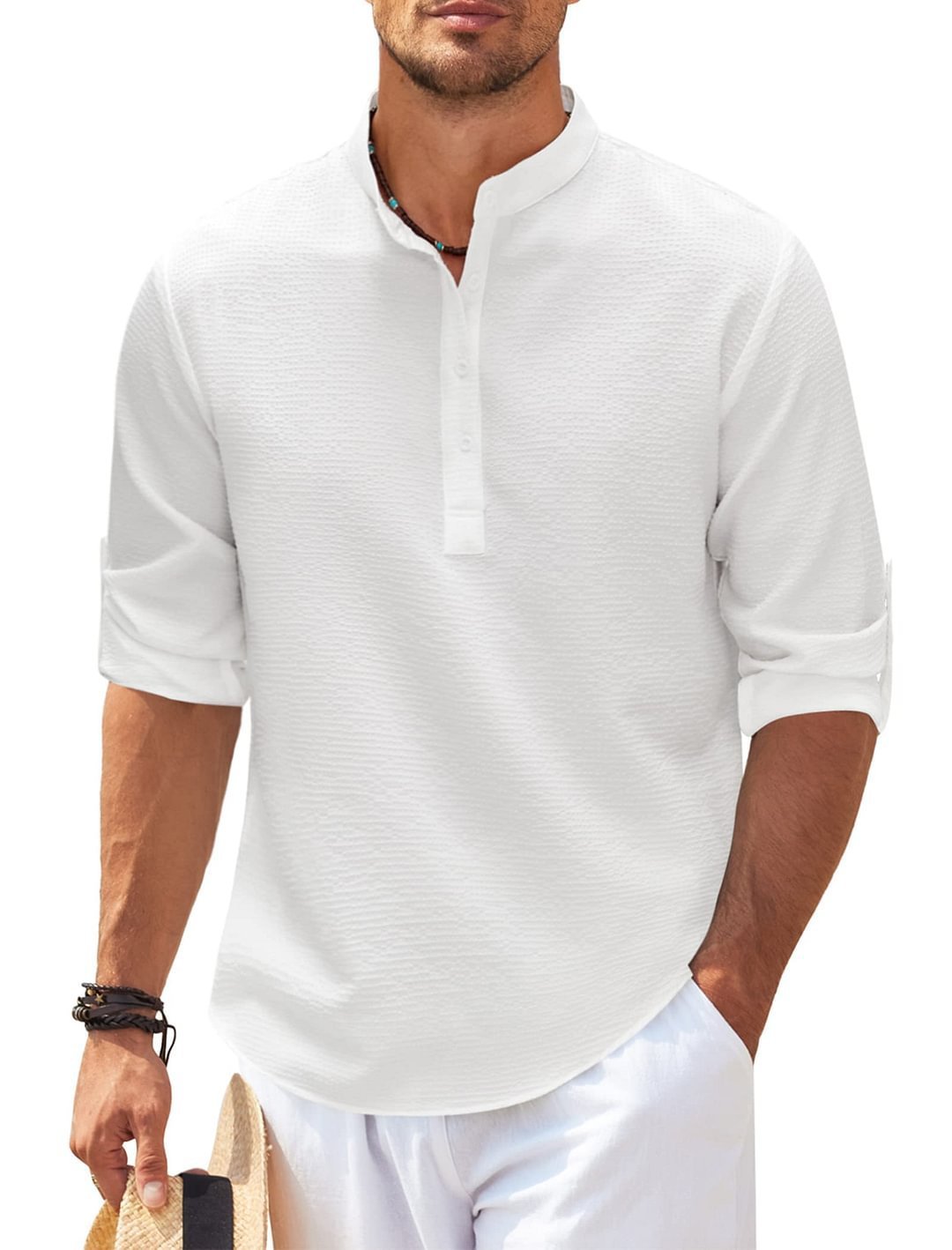 Men's Casual Shirt  Long Sleeve Stand Collar