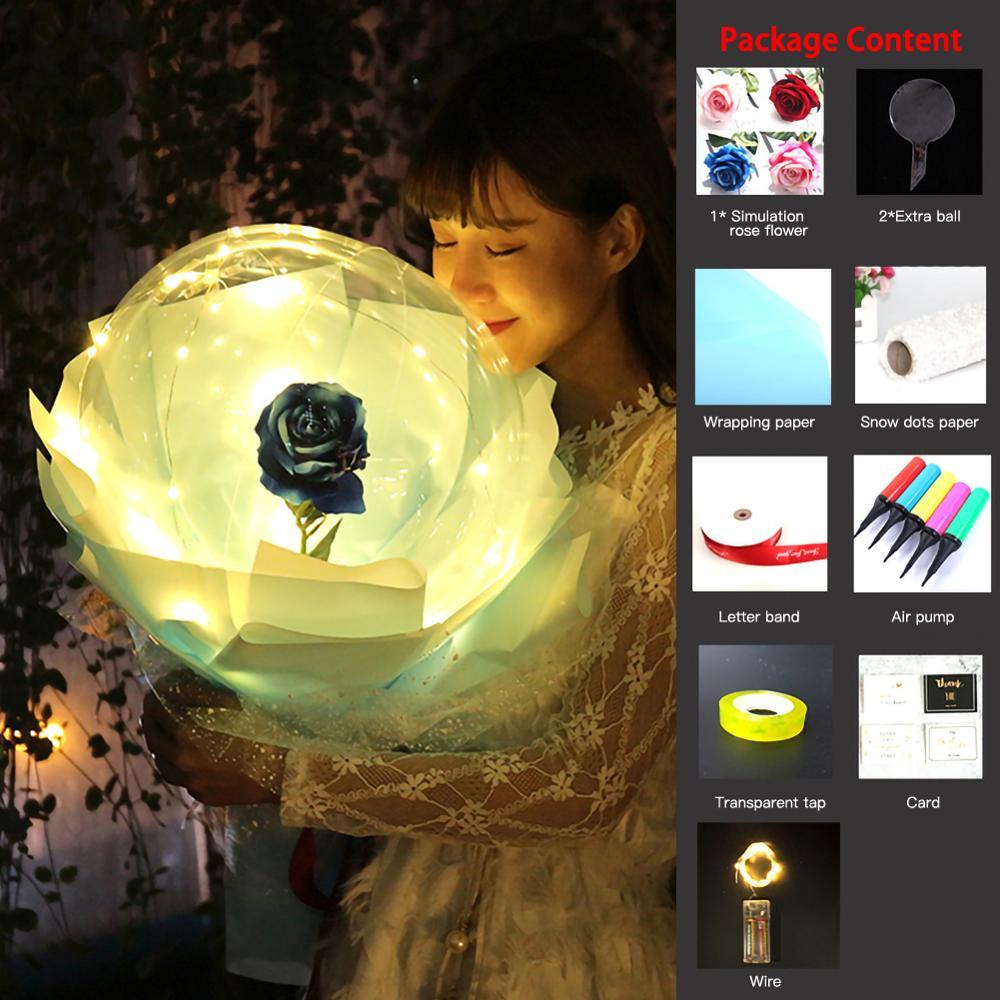 LED Luminous Balloon Rose Bouquet Transparent Bobo Ball Rose