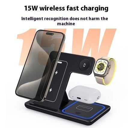 15W 3 In 1 LED Fast Wireless Charger Stand Foldable