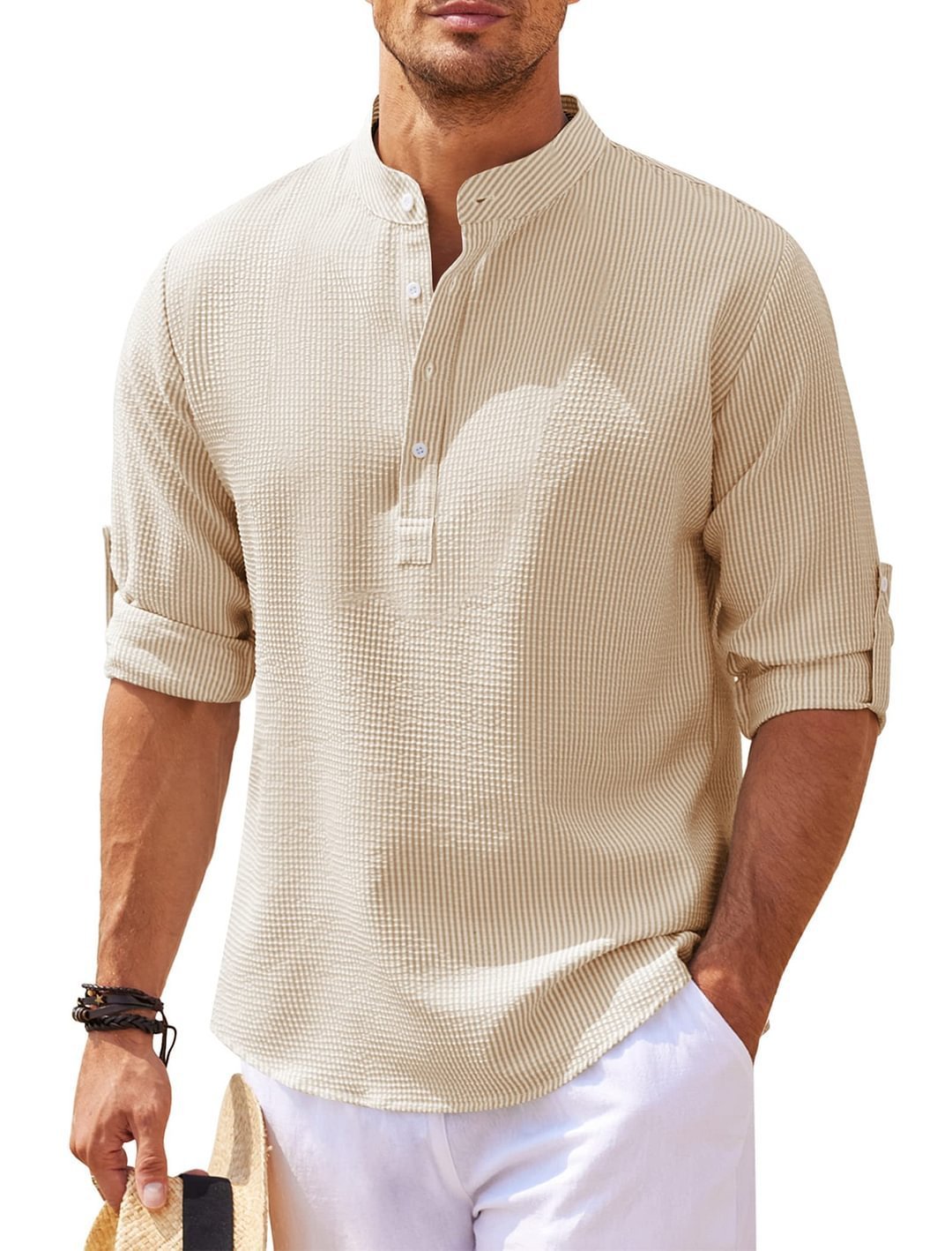 Men's Casual Shirt  Long Sleeve Stand Collar