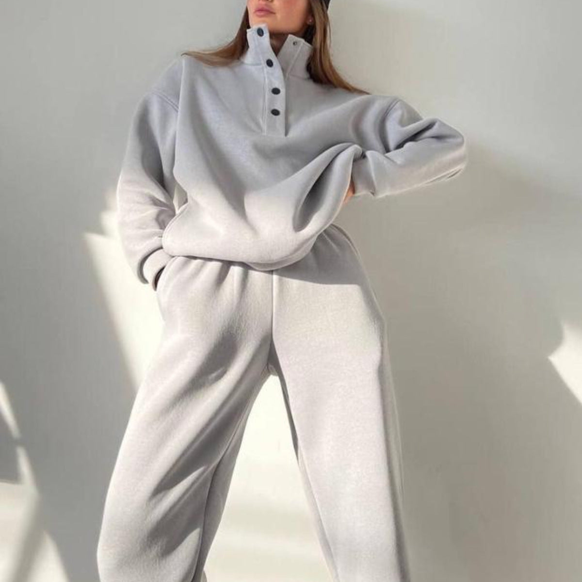 Oversized Solid Casual Pullovers Long Pant