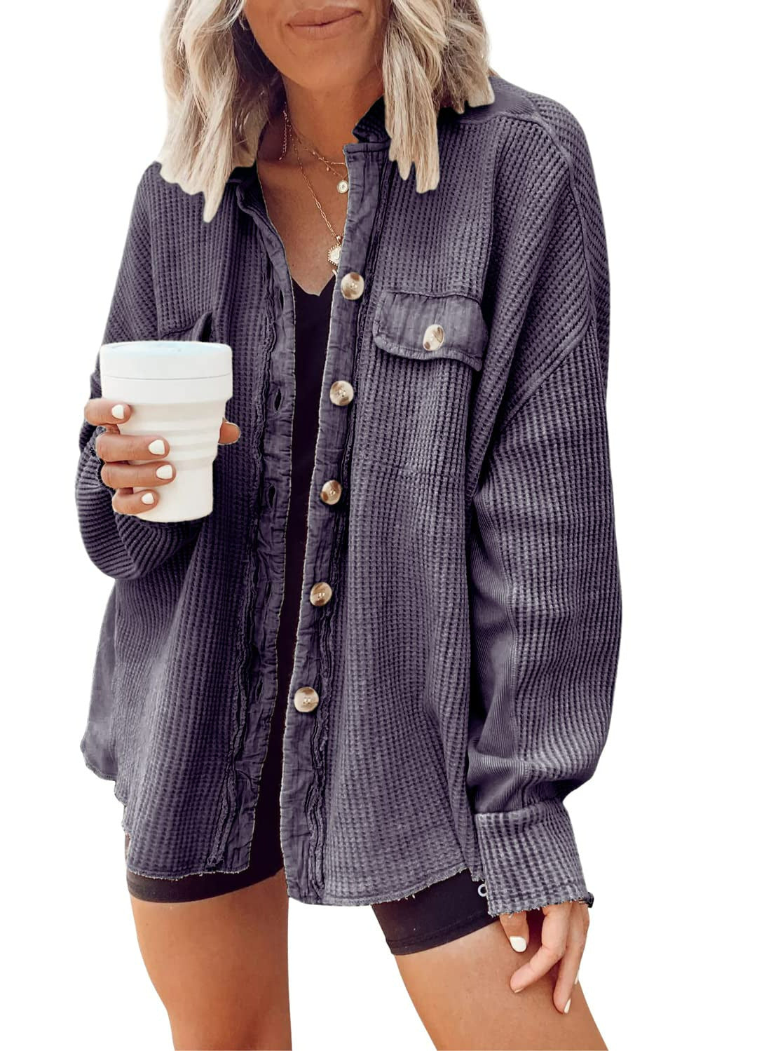 Button Shirt Jacket Women Lapel Long Sleeve