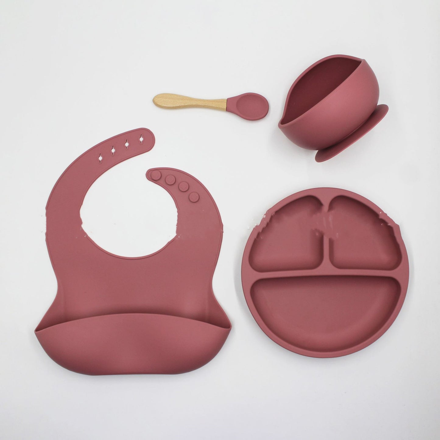 Bib Dinner Plate Spoon Bowl 4 Piece Set Silicone Baby Bowl