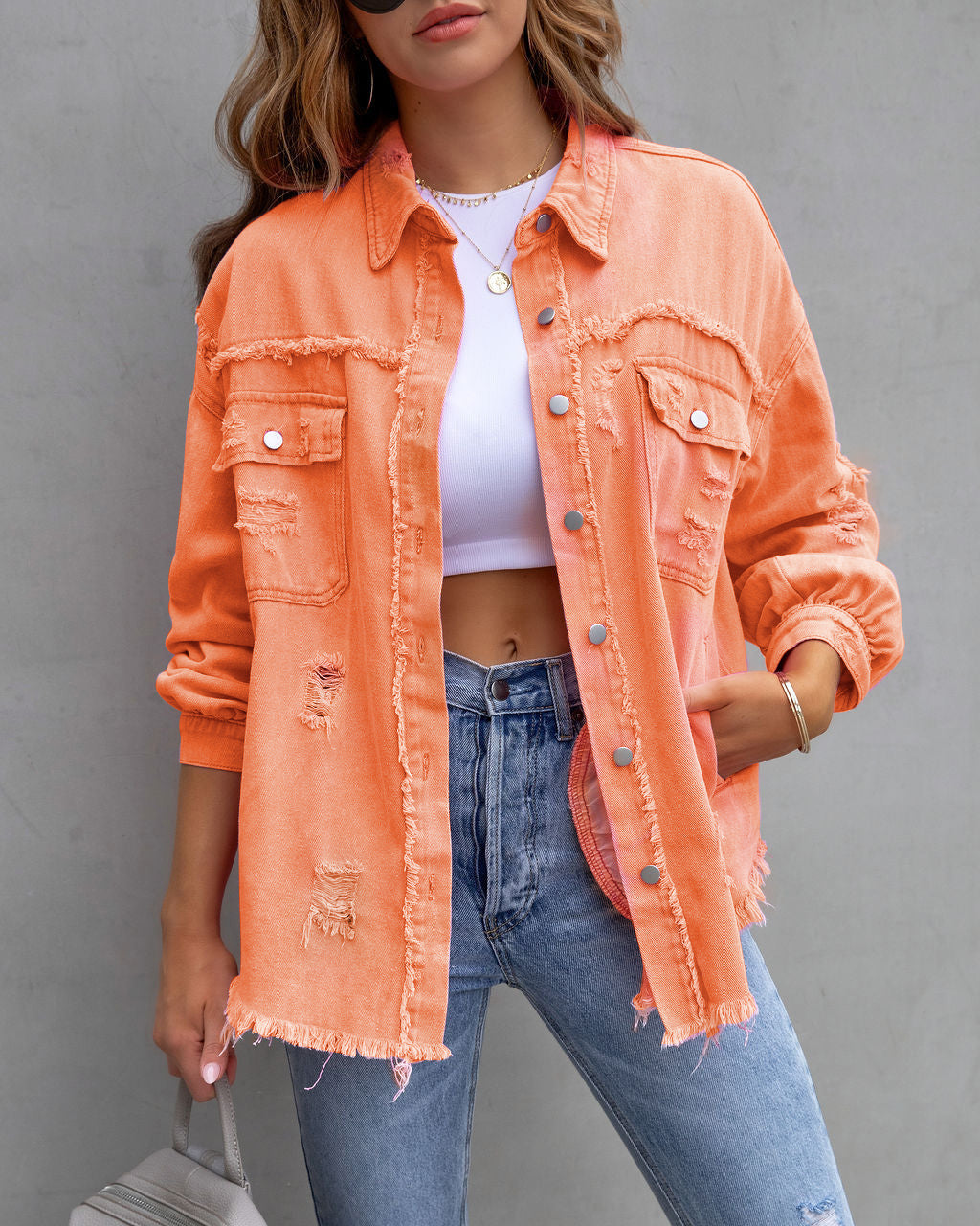 Fashion Ripped Shirt Jacket Female