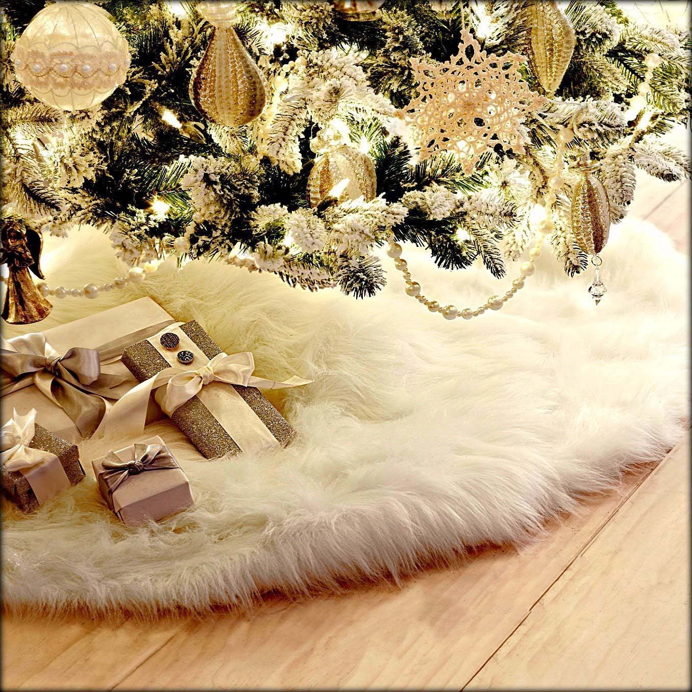 Pure white plush Christmas tree skirt Christmas