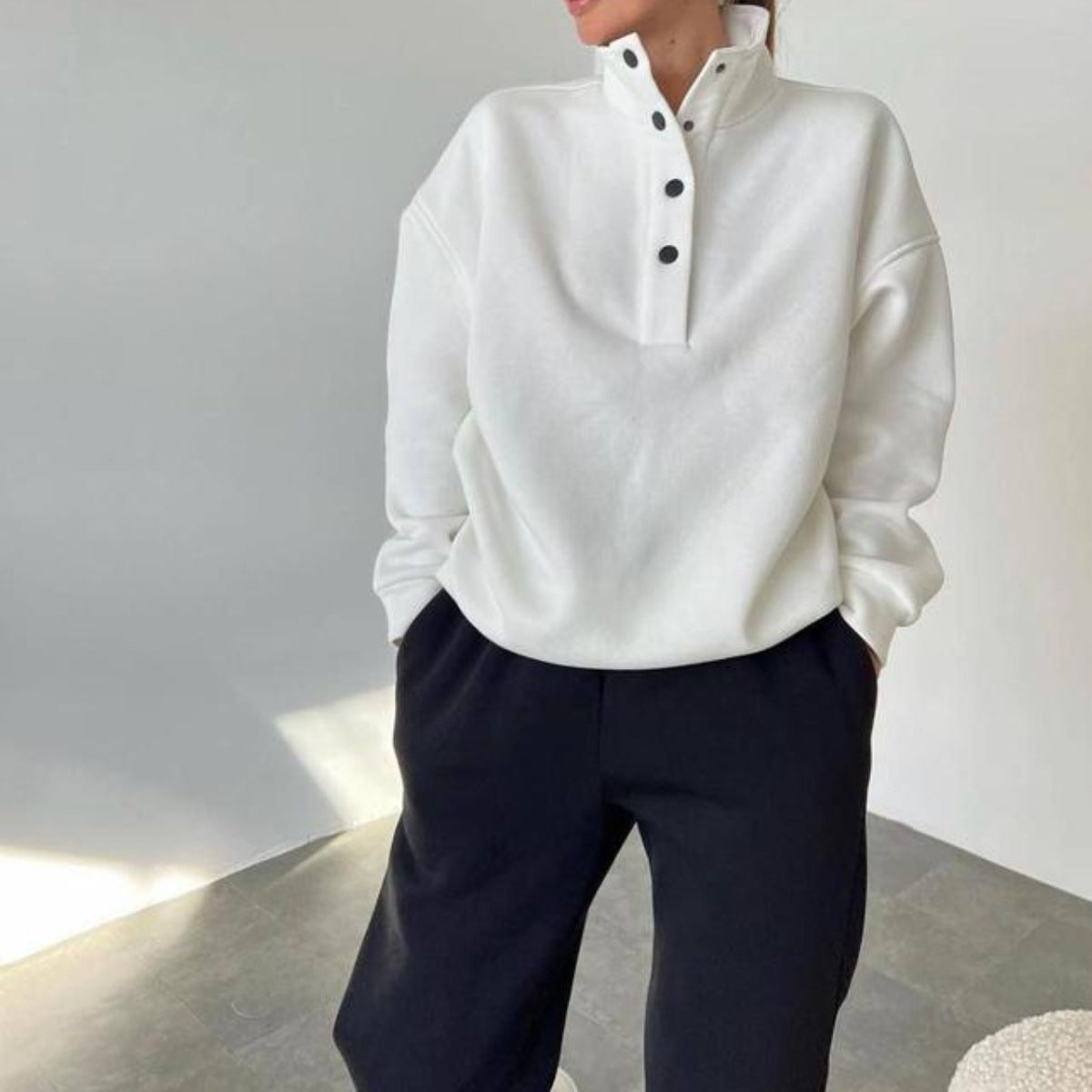 Oversized Solid Casual Pullovers Long Pant