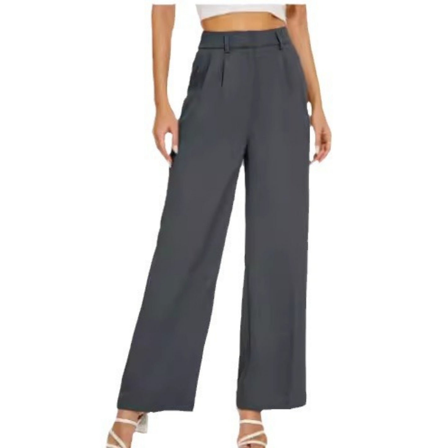 High Waist Straight Trousers With Pockets Wide Leg Casual Pants