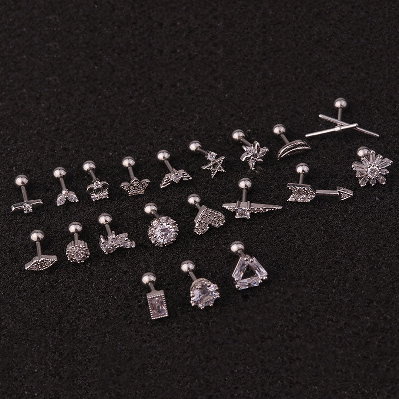 Stainless Steel Stud Earrings With Zircon Piercing