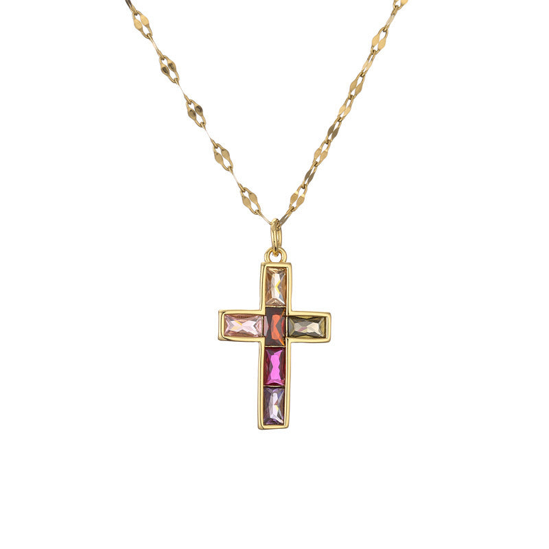 Micro Zircon-inlaid Pendant Cross Necklace