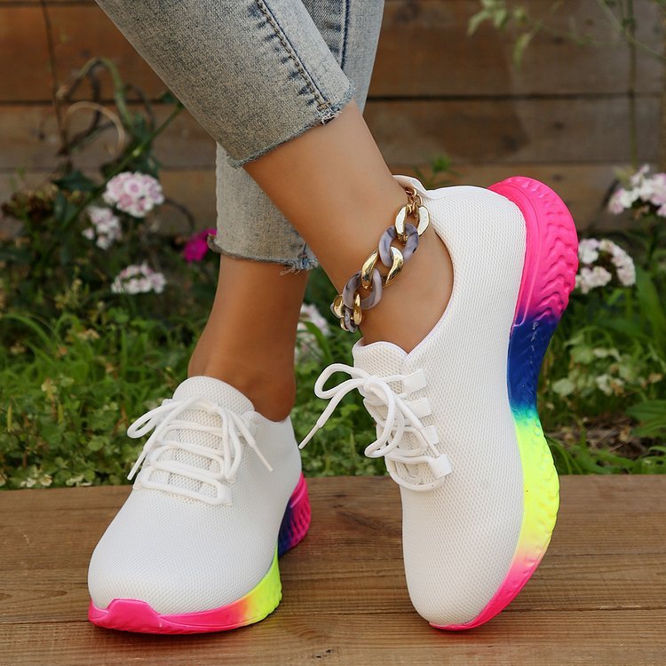 Lace-up Mesh Shoes With Rainbow Sole Design