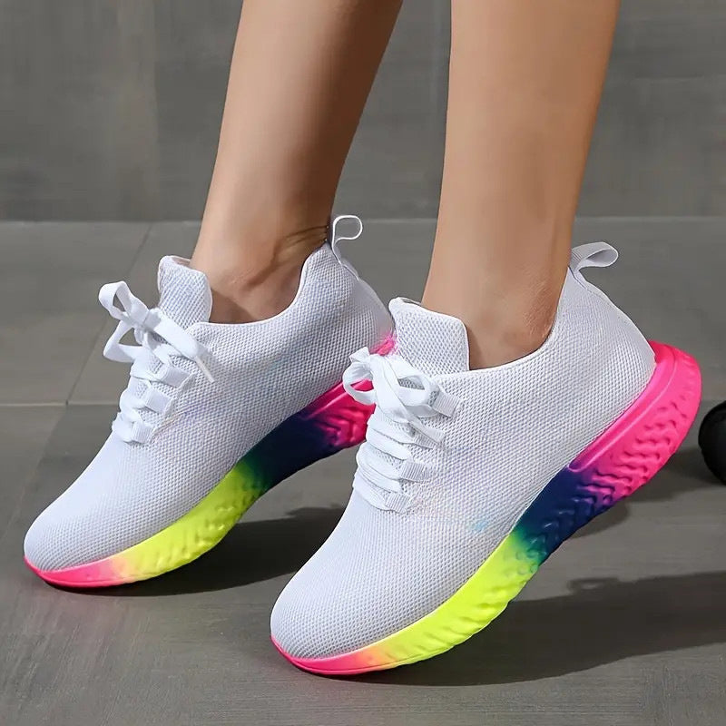 Lace-up Mesh Shoes With Rainbow Sole Design