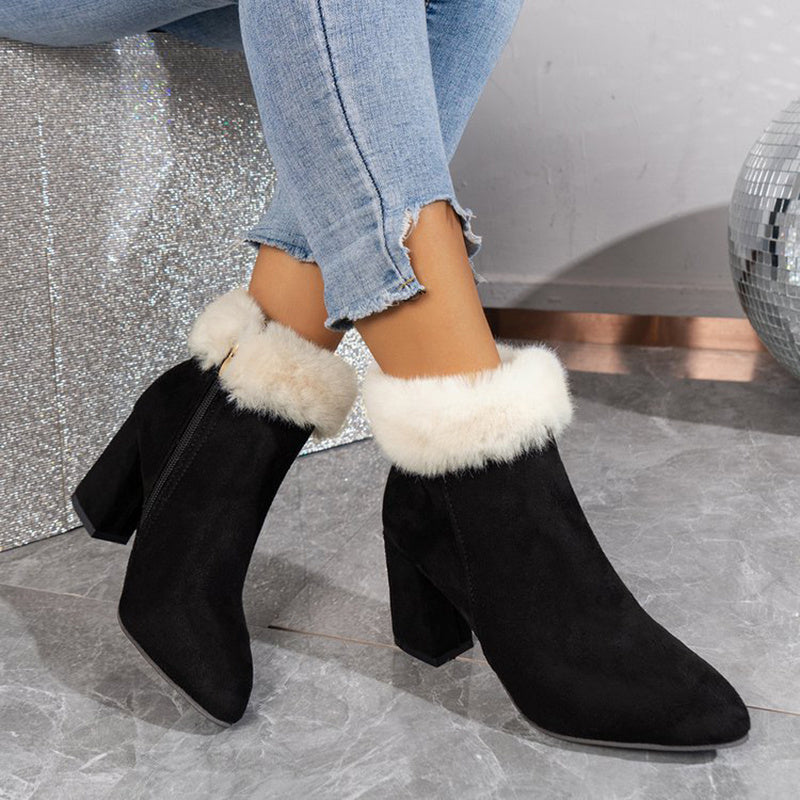 New Plaid Print Plush Ankle Boots Winter