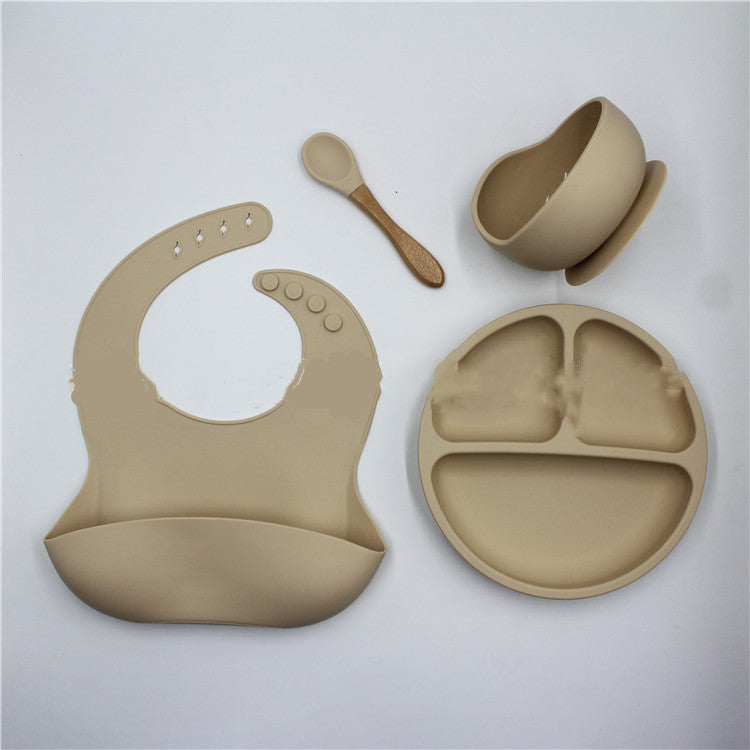 Bib Dinner Plate Spoon Bowl 4 Piece Set Silicone Baby Bowl