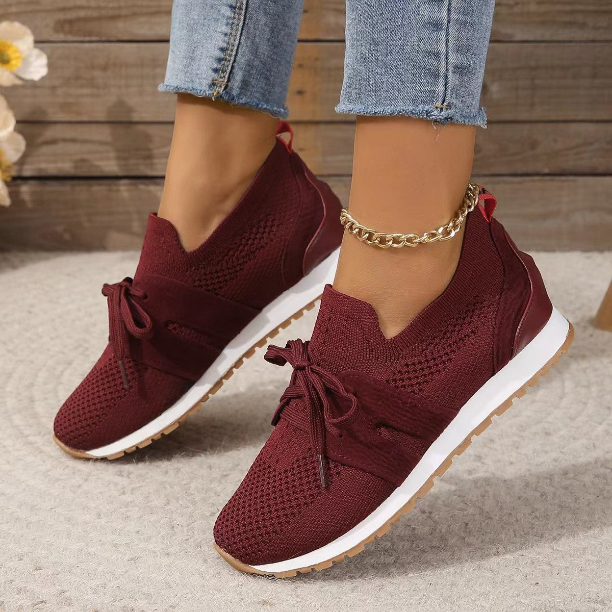 New Lace Up Mesh Flats Shoes For Women