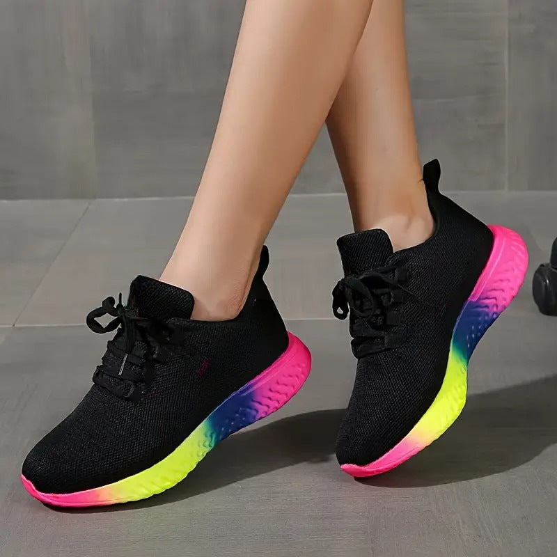 Lace-up Mesh Shoes With Rainbow Sole Design