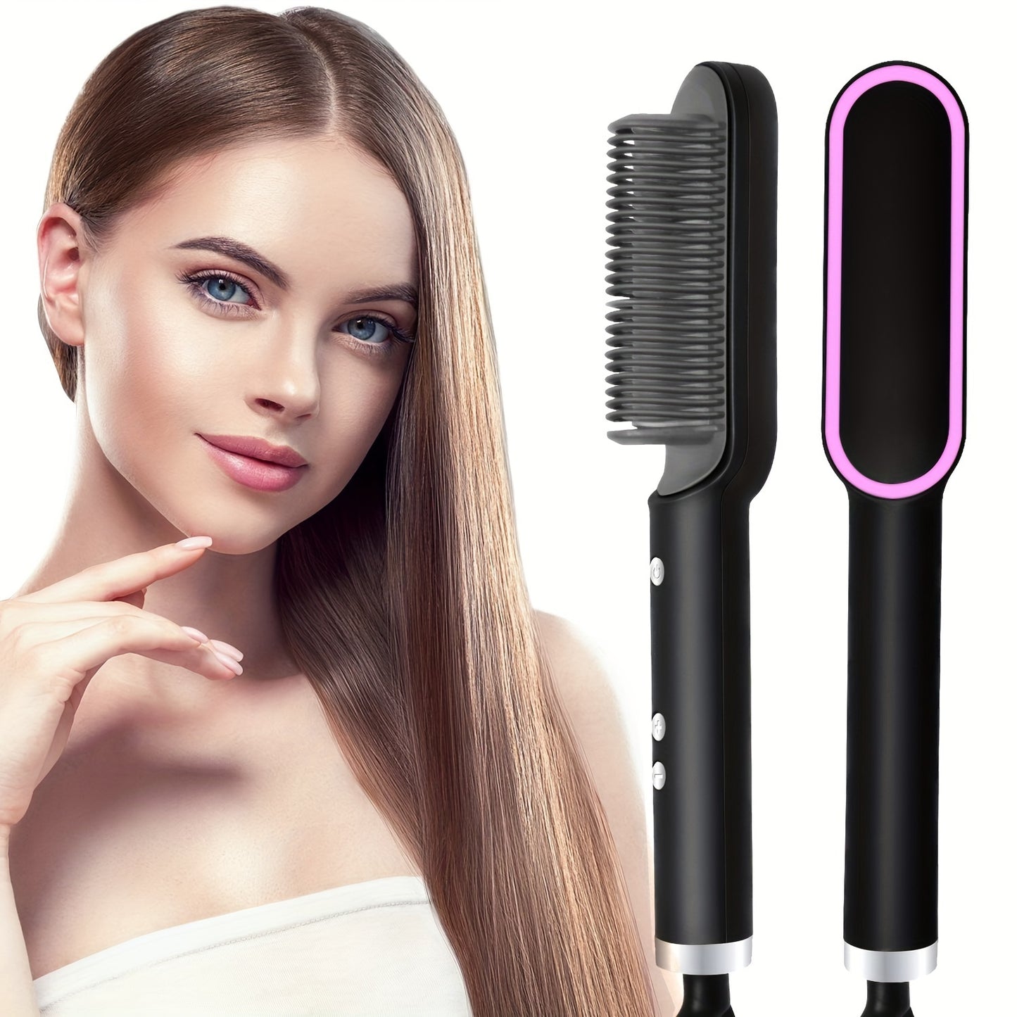 2-in-1 Electric Hair Straightener Brush Hot Comb