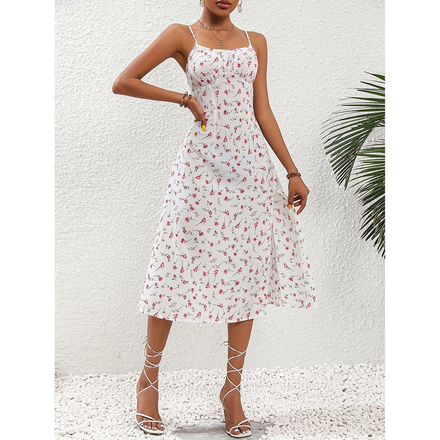 New Polka Dot Print Suspender Dress