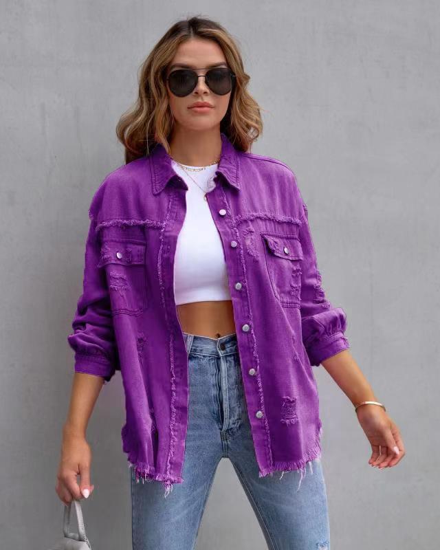 Fashion Ripped Shirt Jacket Female