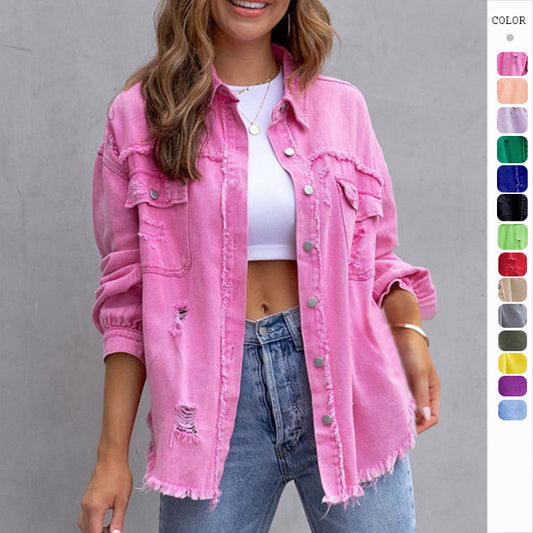 Fashion Ripped Shirt Jacket Female