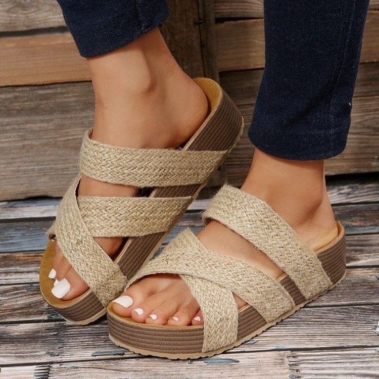 Woven Cross-strap Slippers