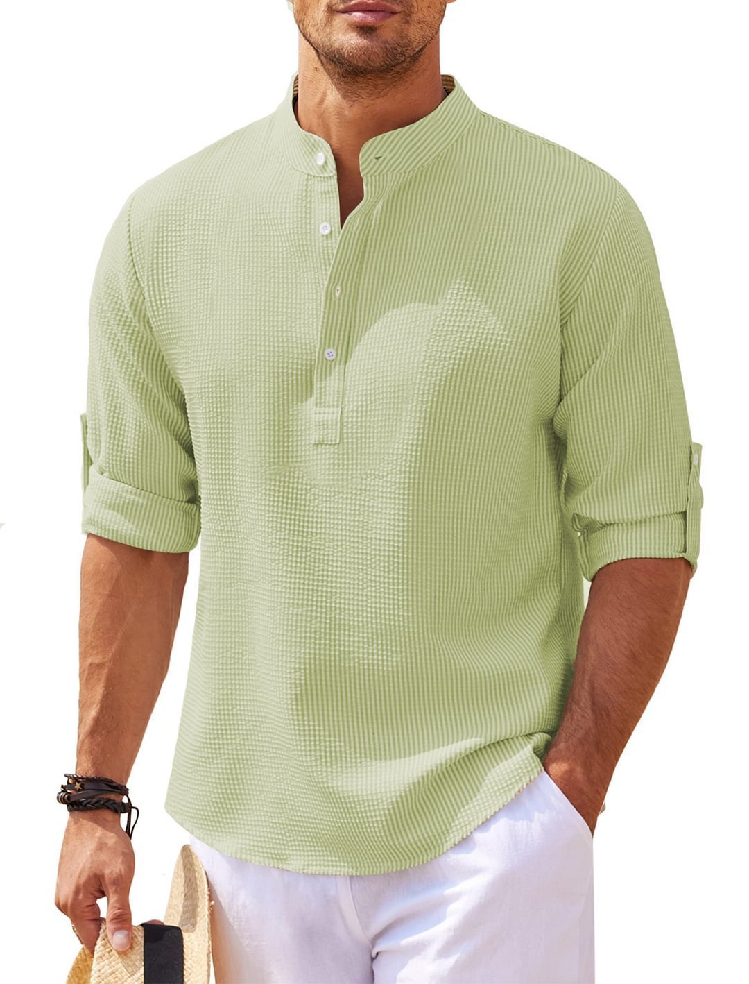 Men's Casual Shirt  Long Sleeve Stand Collar