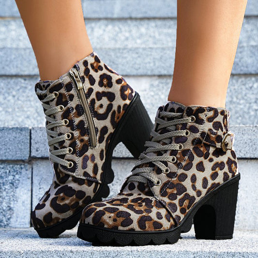 Leopard Print Ankle Boots Winter