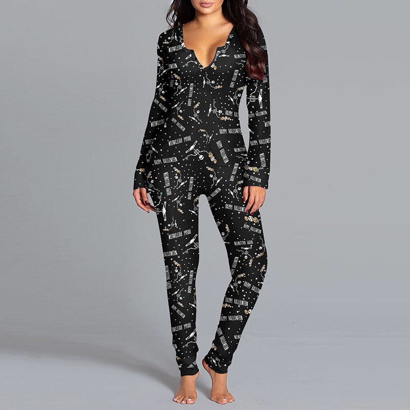 Halloween Printed Jumpsuit Long Sleeve Home