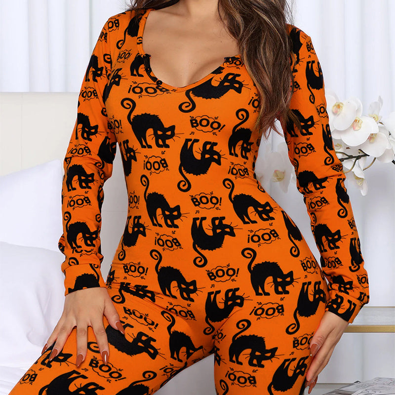 Halloween Printed Jumpsuit Long Sleeve Home