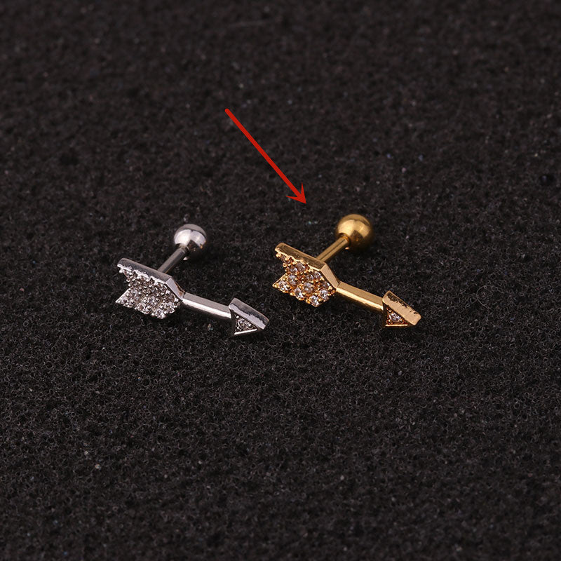 Stainless Steel Stud Earrings With Zircon Piercing