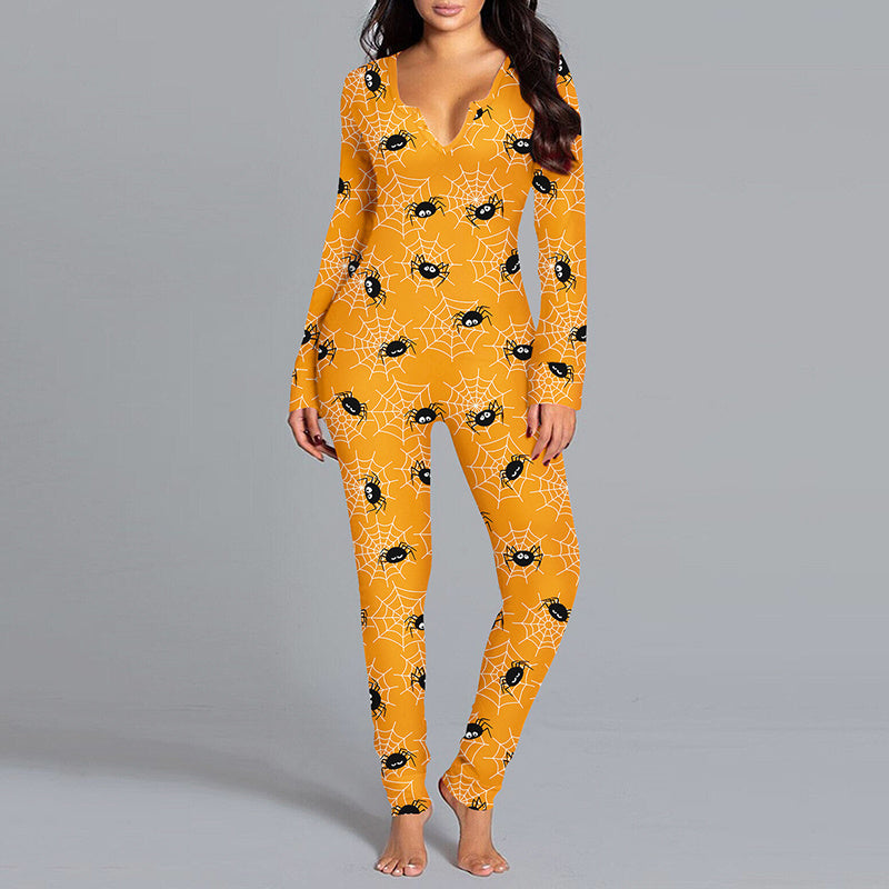 Halloween Printed Jumpsuit Long Sleeve Home