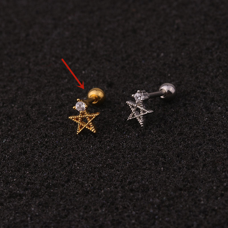 Stainless Steel Stud Earrings With Zircon Piercing