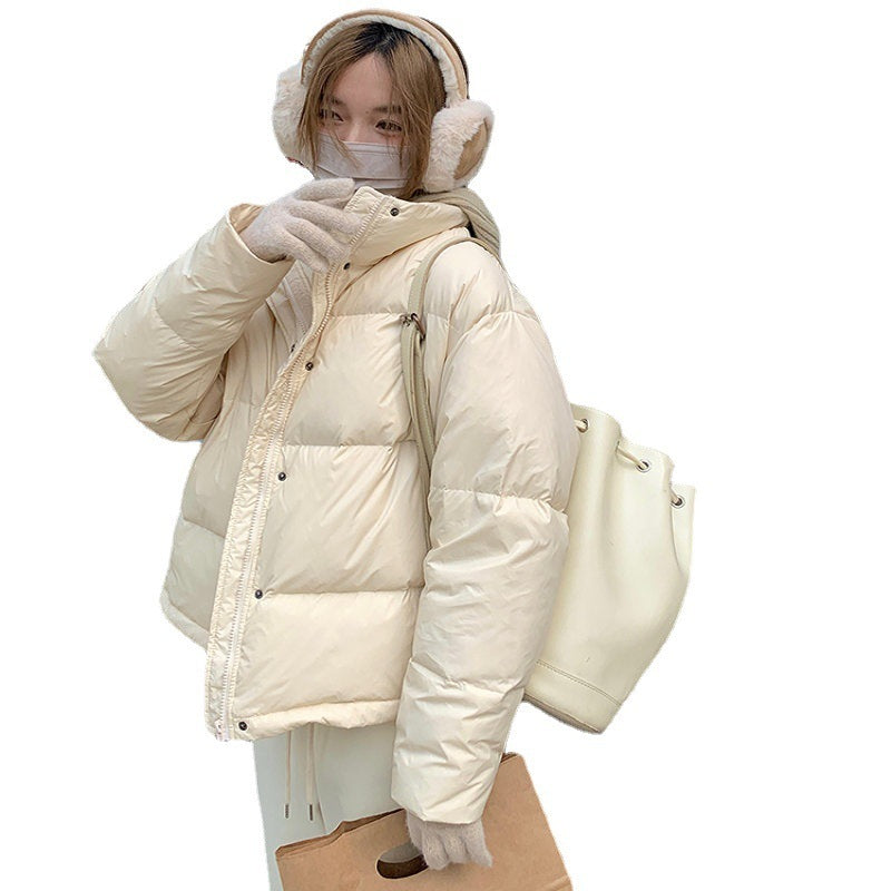 Cream Color Pinghu Down Jacket Short for Winters