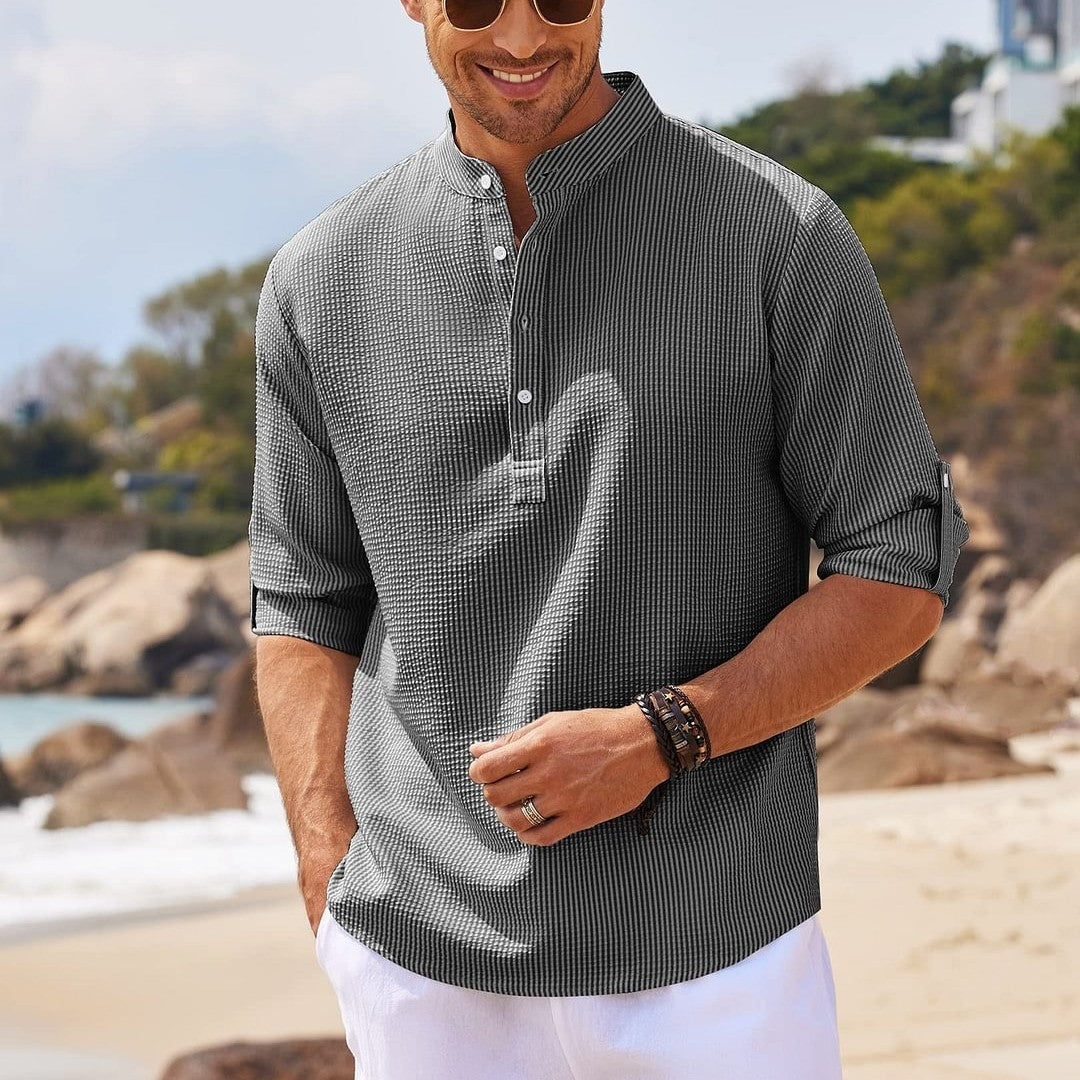 Men's Casual Shirt  Long Sleeve Stand Collar