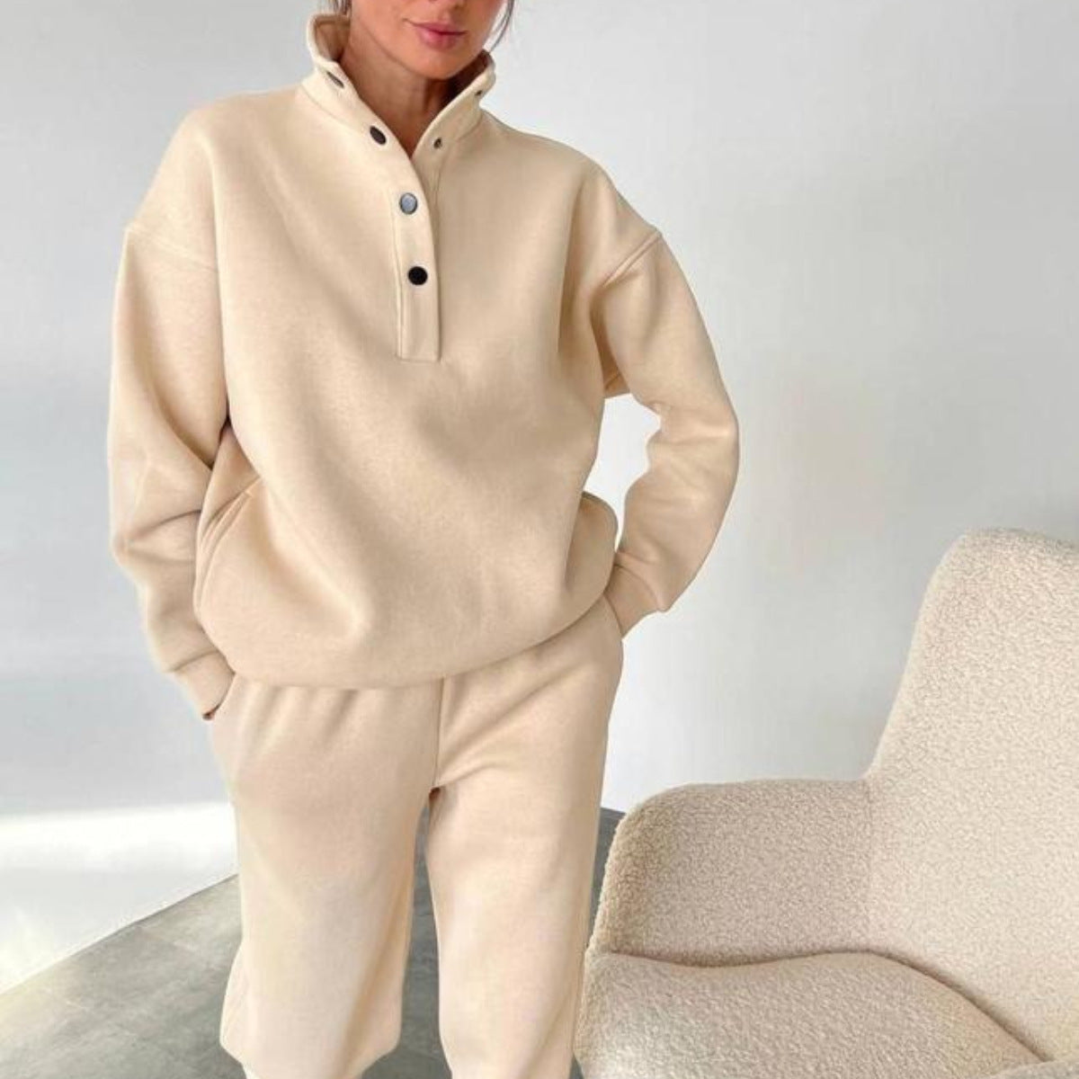 Oversized Solid Casual Pullovers Long Pant