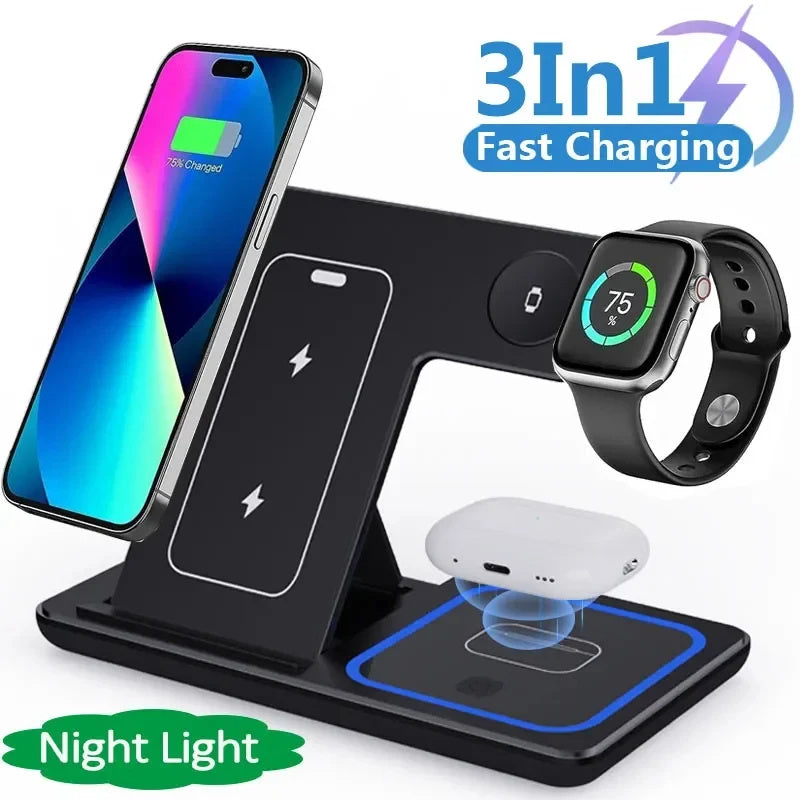 15W 3 In 1 LED Fast Wireless Charger Stand Foldable