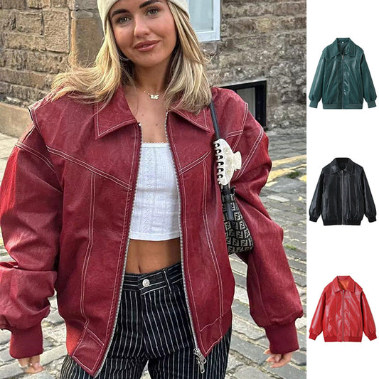 Loose Fashion Lapel Zip-up Jacket