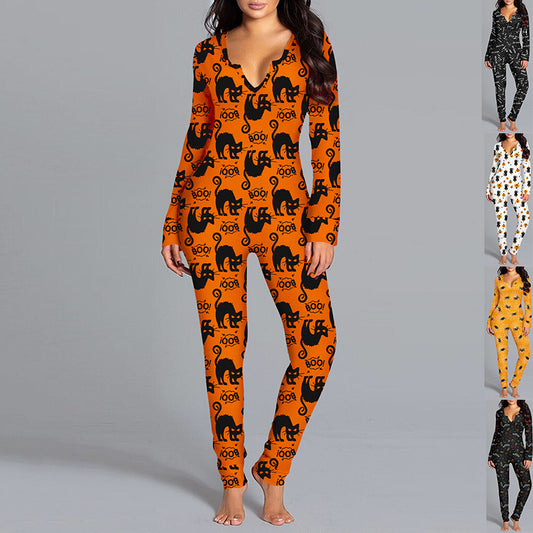 Halloween Printed Jumpsuit Long Sleeve Home