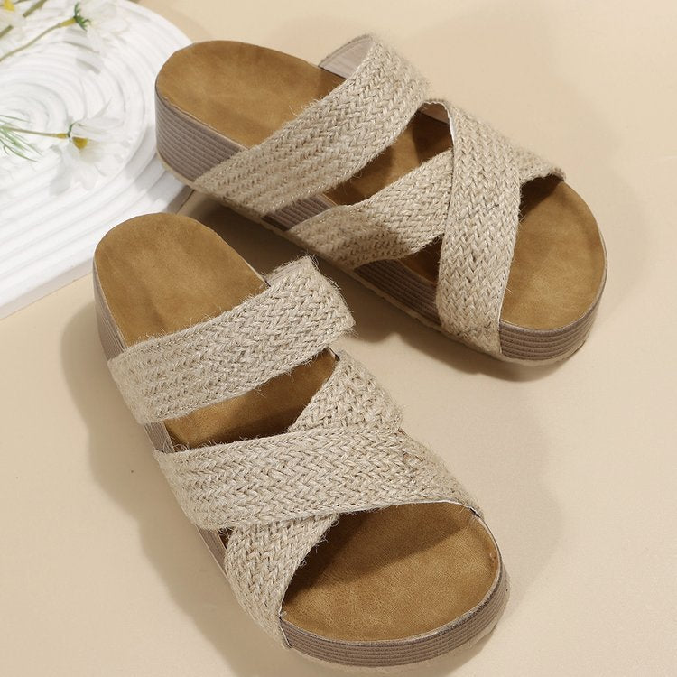 Woven Cross-strap Slippers