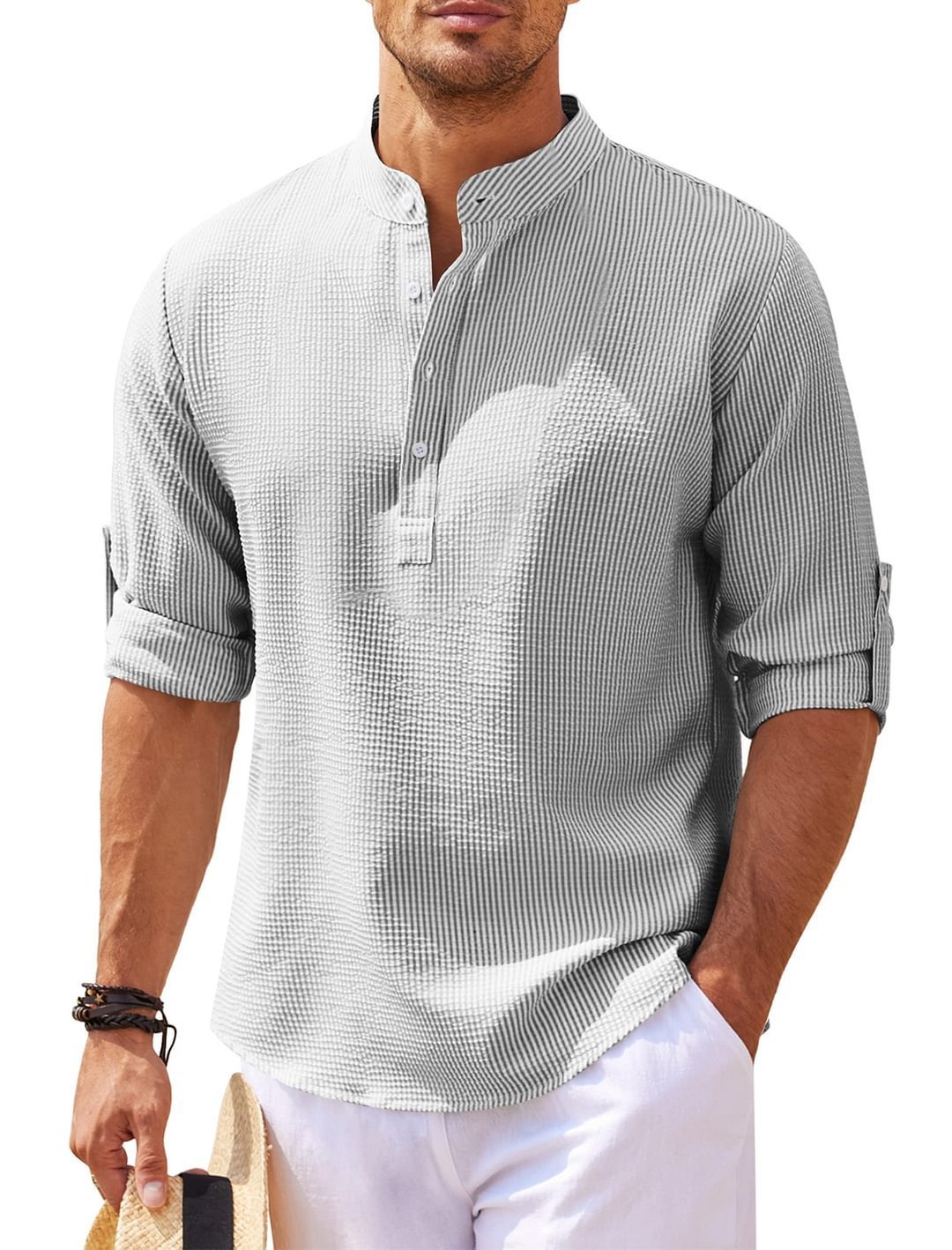 Men's Casual Shirt  Long Sleeve Stand Collar