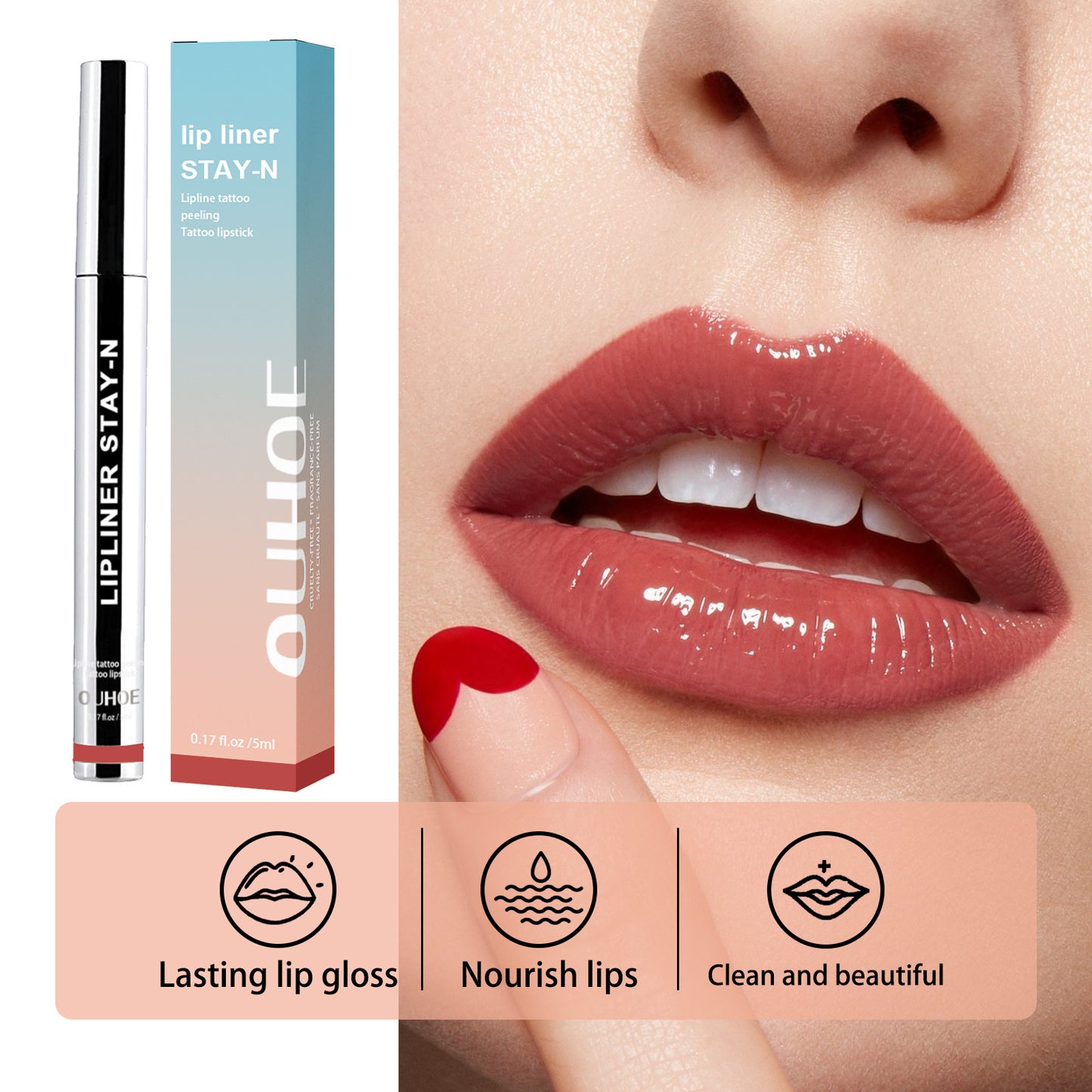 Lip Liner Pen Dark Brown Waterproof Long Lasting Plump